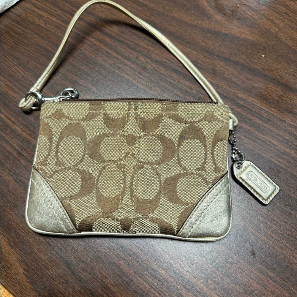 Coach Tan and Gold Wristlet